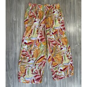 C&C California Size L Women's Linen‎ Tropical Floral & Fruit Wide-leg Pants